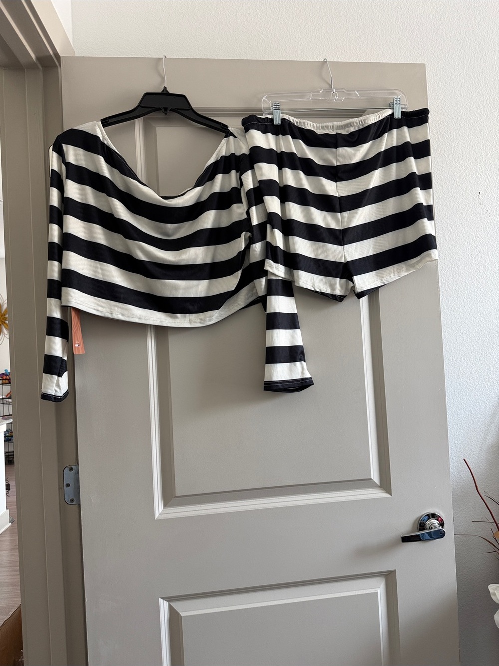SHEIN Black & White Striped Shorts Set